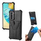 For Tecno Camon 17 Pro Y Style Multifunction Card Stand Back Cover PU + TPU + PC Magnetic Shockproof Case(Black) - 1