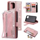 For iPhone 13 Nine Card Zipper Bag Horizontal Flip Leather Case With Holder & Card Slots & Photo Frame & Wallet(Pink) - 1