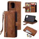 For iPhone 13 mini Nine Card Zipper Bag Horizontal Flip Leather Case With Holder & Card Slots & Photo Frame & Wallet (Brown) - 1