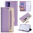 For iPhone 13 Pro Max Lace Pattern Double Button Zipper Horizontal Flip Leather Case with Holder & Card Slots & Wallet (Purple) - 1