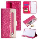 For iPhone 13 Pro Max Lace Pattern Double Button Zipper Horizontal Flip Leather Case with Holder & Card Slots & Wallet (Rose Red) - 1