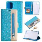 For iPhone 13 Pro Max Lace Pattern Double Button Zipper Horizontal Flip Leather Case with Holder & Card Slots & Wallet (Blue) - 1