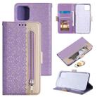 For iPhone 13 Pro Lace Pattern Double Button Zipper Horizontal Flip Leather Case with Holder & Card Slots & Wallet (Purple) - 1