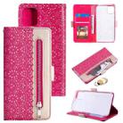 For iPhone 13 Lace Pattern Double Button Zipper Horizontal Flip Leather Case with Holder & Card Slots & Wallet(Rose Red) - 1