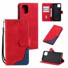 For iPhone 13 Three-color Stitching Calf Texture Horizontal Flip Leather Case with Holder & Card Slots & Wallet(Red) - 1