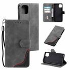 For iPhone 13 Three-color Stitching Calf Texture Horizontal Flip Leather Case with Holder & Card Slots & Wallet(Grey) - 1