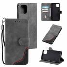 For iPhone 13 mini Three-color Stitching Calf Texture Horizontal Flip Leather Case with Holder & Card Slots & Wallet (Grey) - 1