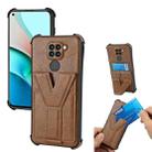 For Xiaomi Redmi 10X 4G Y Style Multifunction Card Stand Back Cover PU + TPU + PC Magnetic Shockproof Case(Brown) - 1