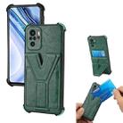 For Xiaomi Redmi Note 10 4G Y Style Multifunction Card Stand Back Cover PU + TPU + PC Magnetic Shockproof Case(Green) - 1