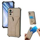 For Xiaomi Redmi Note 10 4G Y Style Multifunction Card Stand Back Cover PU + TPU + PC Magnetic Shockproof Case(Khaki) - 1