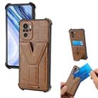 For Xiaomi Redmi Note 10 4G Y Style Multifunction Card Stand Back Cover PU + TPU + PC Magnetic Shockproof Case(Brown) - 1