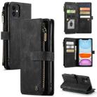 For iPhone 11 CaseMe-C30 PU + TPU Multifunctional Horizontal Flip Leather Case with Holder & Card Slot & Wallet & Zipper Pocket (Black) - 1