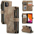 For iPhone 12 mini CaseMe-C30 PU + TPU Multifunctional Horizontal Flip Leather Case with Holder & Card Slot & Wallet & Zipper Pocket (Brown) - 1