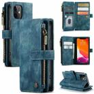For iPhone 12 mini CaseMe-C30 PU + TPU Multifunctional Horizontal Flip Leather Case with Holder & Card Slot & Wallet & Zipper Pocket (Blue) - 1