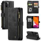 For iPhone 12 / 12 Pro CaseMe-C30 PU + TPU Multifunctional Horizontal Flip Leather Case with Holder & Card Slot & Wallet & Zipper Pocket(Black) - 1