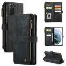 For Samsung Galaxy S21 5G CaseMe-C30 PU + TPU Multifunctional Horizontal Flip Leather Case with Holder & Card Slot & Wallet & Zipper Pocket(Black) - 1