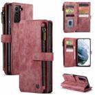 For Samsung Galaxy S21+ 5G CaseMe-C30 PU + TPU Multifunctional Horizontal Flip Leather Case with Holder & Card Slot & Wallet & Zipper Pocket(Red) - 1