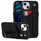 For iPhone 13 Crazy Horse Texture Shockproof TPU + PU Leather Case with Card Slot & Wrist Strap Holder(Black) - 1