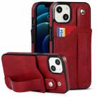For iPhone 13 Crazy Horse Texture Shockproof TPU + PU Leather Case with Card Slot & Wrist Strap Holder(Red) - 1