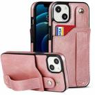 For iPhone 13 Crazy Horse Texture Shockproof TPU + PU Leather Case with Card Slot & Wrist Strap Holder(Rose Gold) - 1