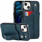 For iPhone 13 Crazy Horse Texture Shockproof TPU + PU Leather Case with Card Slot & Wrist Strap Holder(Sapphire Blue) - 1