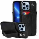 For iPhone 13 Pro Crazy Horse Texture Shockproof TPU + PU Leather Case with Card Slot & Wrist Strap Holder (Black) - 1