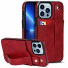 For iPhone 13 Pro Crazy Horse Texture Shockproof TPU + PU Leather Case with Card Slot & Wrist Strap Holder (Red) - 1