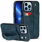 For iPhone 13 Pro Crazy Horse Texture Shockproof TPU + PU Leather Case with Card Slot & Wrist Strap Holder (Sapphire Blue) - 1