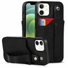 For iPhone 12 mini Crazy Horse Texture Shockproof TPU + PU Leather Case with Card Slot & Wrist Strap Holder (Black) - 1