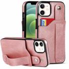 For iPhone 12 mini Crazy Horse Texture Shockproof TPU + PU Leather Case with Card Slot & Wrist Strap Holder (Rose Gold) - 1