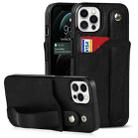 For iPhone 12 / 12 Pro Crazy Horse Texture Shockproof TPU + PU Leather Case with Card Slot & Wrist Strap Holder(Black) - 1