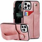 For iPhone 12 Pro Max Crazy Horse Texture Shockproof TPU + PU Leather Case with Card Slot & Wrist Strap Holder(Rose Gold) - 1