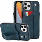 For iPhone 11 Pro Max Crazy Horse Texture Shockproof TPU + PU Leather Case with Card Slot & Wrist Strap Holder (Sapphire Blue) - 1