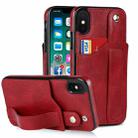For iPhone X / XS Crazy Horse Texture Shockproof TPU + PU Leather Case with Card Slot & Wrist Strap Holder(Red) - 1