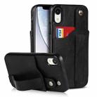 For iPhone XR Crazy Horse Texture Shockproof TPU + PU Leather Case with Card Slot & Wrist Strap Holder(Black) - 1