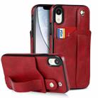 For iPhone XR Crazy Horse Texture Shockproof TPU + PU Leather Case with Card Slot & Wrist Strap Holder(Red) - 1