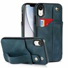 For iPhone XR Crazy Horse Texture Shockproof TPU + PU Leather Case with Card Slot & Wrist Strap Holder(Sapphire Blue) - 1