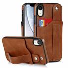 For iPhone XR Crazy Horse Texture Shockproof TPU + PU Leather Case with Card Slot & Wrist Strap Holder(Brown) - 1