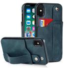 For iPhone XS Max Crazy Horse Texture Shockproof TPU + PU Leather Case with Card Slot & Wrist Strap Holder(Sapphire Blue) - 1