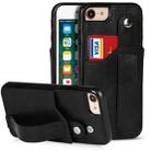 For iPhone SE 2022 / SE 2020 / 8 / 7 Crazy Horse Texture Leather Back Case with Card Slot & Wrist Strap(Black) - 1