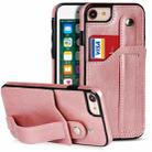 For iPhone SE 2022 / SE 2020 / 8 / 7 Crazy Horse Texture Leather Back Case with Card Slot & Wrist Strap(Rose Gold) - 1