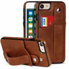 For iPhone SE 2022 / SE 2020 / 8 / 7 Crazy Horse Texture Leather Back Case with Card Slot & Wrist Strap(Brown) - 1