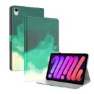 For iPad mini 6 Watercolor Pattern Skin Feel Magnetic Horizontal Flip PU Leather Tablet Case with Holder & Card Slots & Photo Frame(Cyan Green) - 1