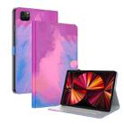 For iPad Pro 12.9 2022 / 2021 / 2020 Watercolor Pattern Skin Feel Magnetic Horizontal Flip PU Leather Tablet Case with Holder & Card Slots & Photo Frame & Sleep / Wake-up Function(Purple Red) - 1