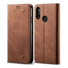 For Huawei Y9 (2019) Denim Texture Casual Style Horizontal Flip Leather Case with Holder & Card Slots & Wallet(Brown) - 1