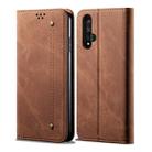 For Huawei Honor 20 Denim Texture Casual Style Horizontal Flip Leather Case with Holder & Card Slots & Wallet(Brown) - 1