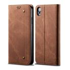 For iPhone XR Denim Texture Casual Style Horizontal Flip Leather Case with Holder & Card Slots & Wallet(Brown) - 1