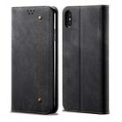 For iPhone X / XS Denim Texture Casual Style Horizontal Flip Leather Case with Holder & Card Slots & Wallet(Black) - 1