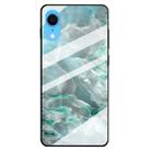 For iPhone XR Marble Pattern Glass Protective Case(Cyan) - 1