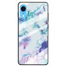 For iPhone XR Marble Pattern Glass Protective Case(Ink Purple) - 1